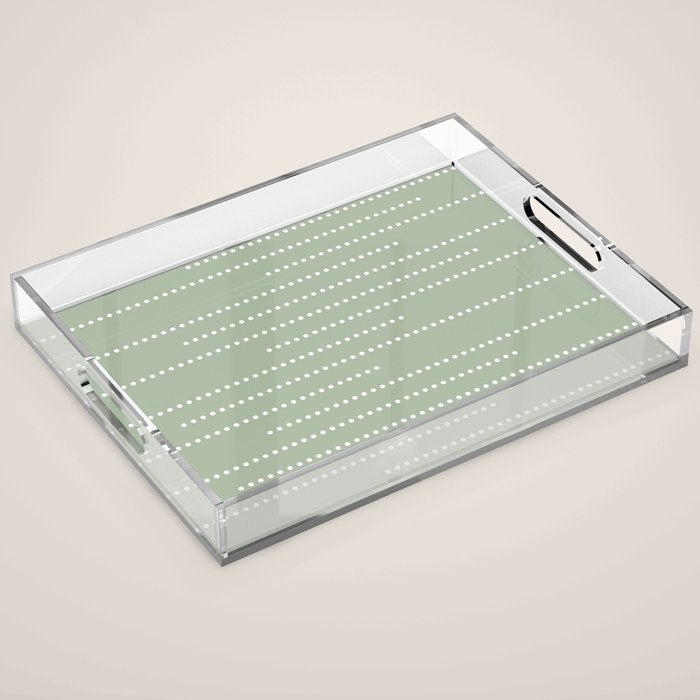 Sage Green and White Minimal Dots Pattern Acrylic Tray Gallery Image 1