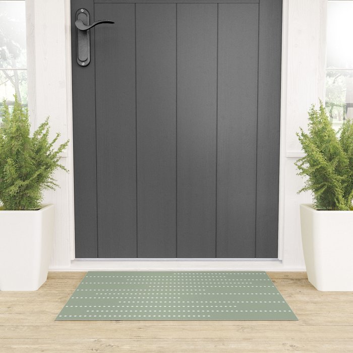 Sage Green and White Minimal Dots Pattern Welcome Mat Gallery Image 3