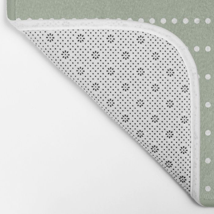 Sage Green and White Minimal Dots Pattern Bath Mat Gallery Image 2
