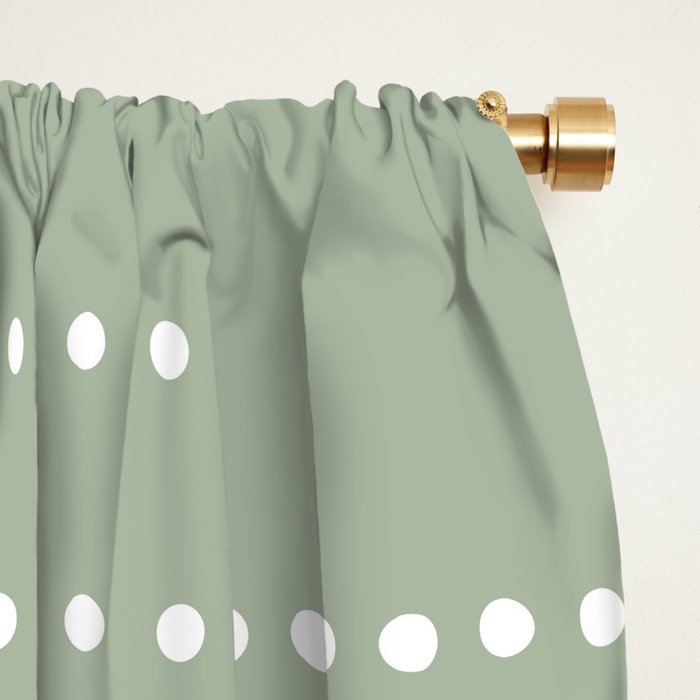Sage Green and White Minimal Dots Pattern Window Curtain Gallery Image 2