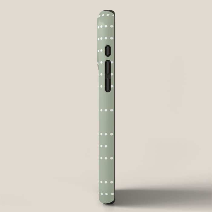 Sage Green and White Minimal Dots Pattern iPhone Case Gallery Image 2