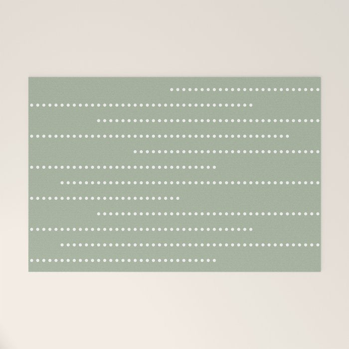 Sage Green and White Minimal Dots Pattern Welcome Mat Gallery Image 1