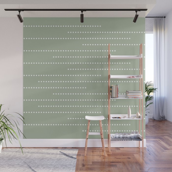 Sage Green and White Minimal Dots Pattern Wall Mural Gallery Image 1