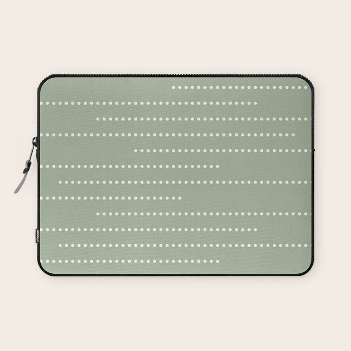 Sage Green and White Minimal Dots Pattern Laptop Sleeve Gallery Image 1