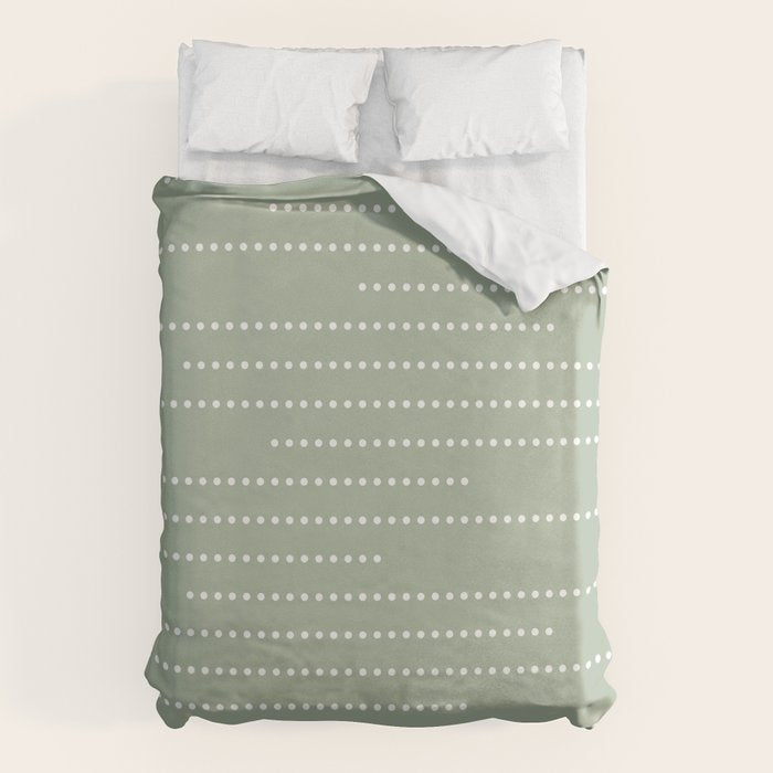 Sage Green and White Minimal Dots Pattern Duvet Cover Gallery Image 6