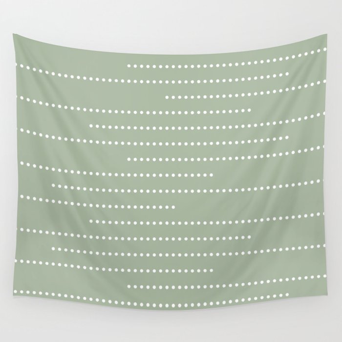 Sage Green and White Minimal Dots Pattern Wall Tapestry Gallery Image 1