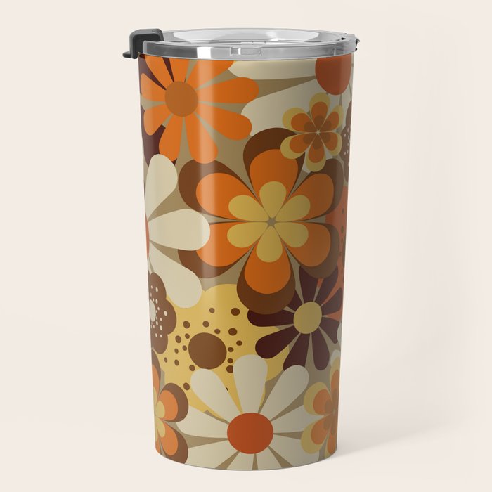 70's Floral Prints, Retro Art Travel Mug Gallery Image 3