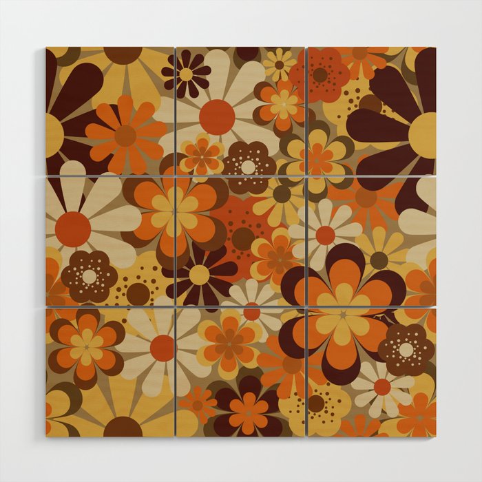 70's Floral Prints, Retro Art Wood Wall Art Gallery Image 1