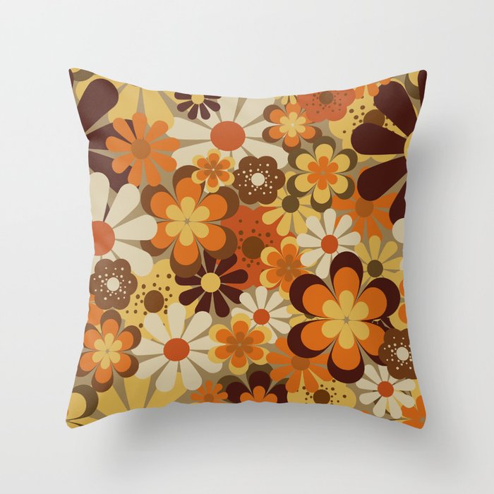 70's Floral Prints, Retro Art Throw Pillow Gallery Image 1