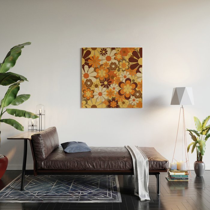 70's Floral Prints, Retro Art Wood Wall Art Gallery Image 2