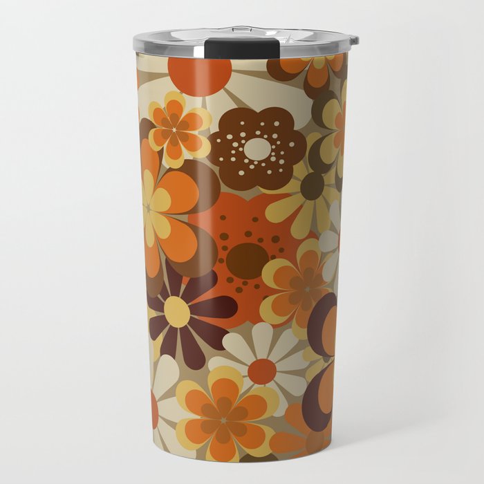 70's Floral Prints, Retro Art Travel Mug Gallery Image 1