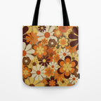 70's Floral Prints, Retro Art Tote Bag Gallery Image 1
