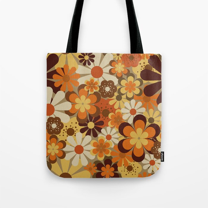 70's Floral Prints, Retro Art Tote Bag Gallery Image 1