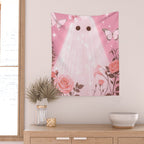Romantic Pink Ghost with Bows and Butterflies Halloween Gothic Spooky Cute Art Wall Tapestry Gallery Image 2