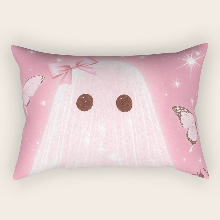Romantic Pink Ghost with Bows and Butterflies Halloween Gothic Spooky Cute Art Rectangular Pillow Gallery Image 2