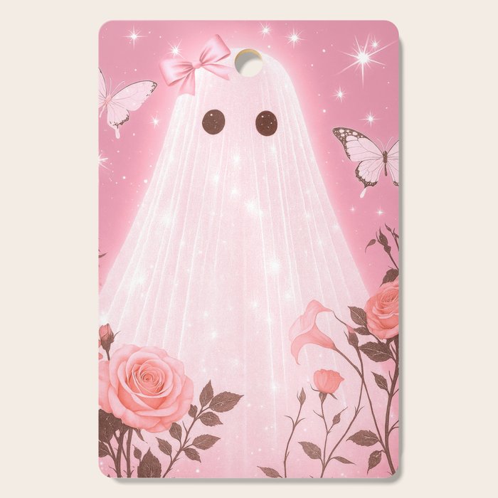 Romantic Pink Ghost with Bows and Butterflies Halloween Gothic Spooky Cute Art Cutting Board Gallery Image 1