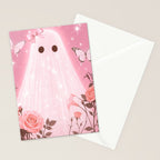 Romantic Pink Ghost with Bows and Butterflies Halloween Gothic Spooky Cute Art Stationery Card Gallery Image 2