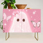 Romantic Pink Ghost with Bows and Butterflies Halloween Gothic Spooky Cute Art Credenza Gallery Image 1