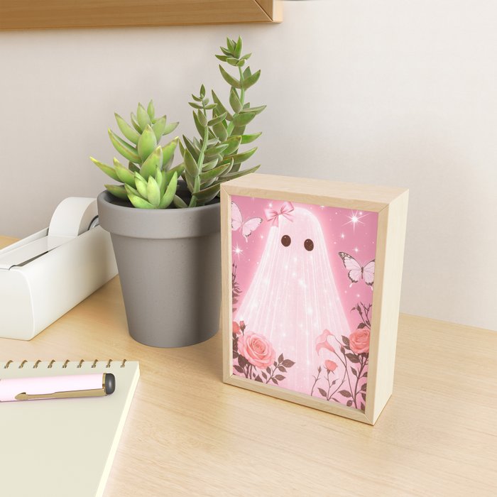 Romantic Pink Ghost with Bows and Butterflies Halloween Gothic Spooky Cute Art Mini Art Print Gallery Image 2