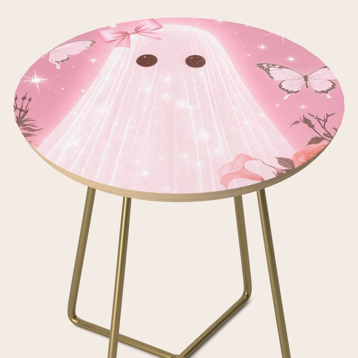Romantic Pink Ghost with Bows and Butterflies Halloween Gothic Spooky Cute Art Side Table Gallery Image 2