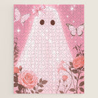 Romantic Pink Ghost with Bows and Butterflies Halloween Gothic Spooky Cute Art Jigsaw Puzzle Gallery Image 1