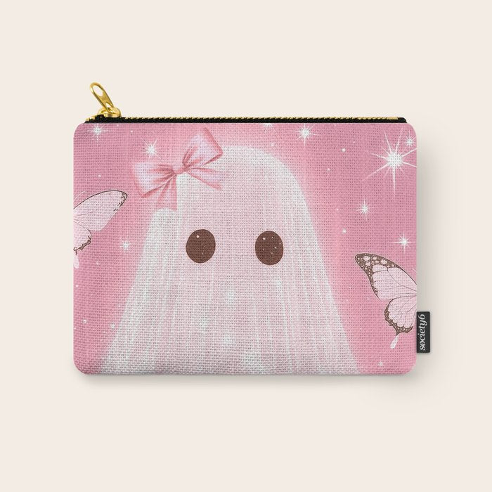 Romantic Pink Ghost with Bows and Butterflies Halloween Gothic Spooky Cute Art Carry All Pouch Gallery Image 1