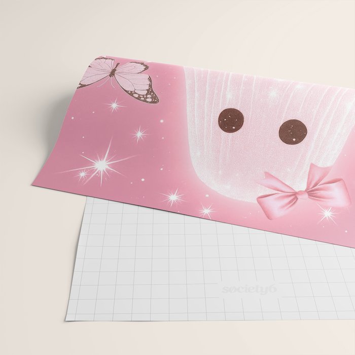 Romantic Pink Ghost with Bows and Butterflies Halloween Gothic Spooky Cute Art Wrapping Paper Gallery Image 2