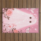 Romantic Pink Ghost with Bows and Butterflies Halloween Gothic Spooky Cute Art Outdoor Rug Gallery Image 1