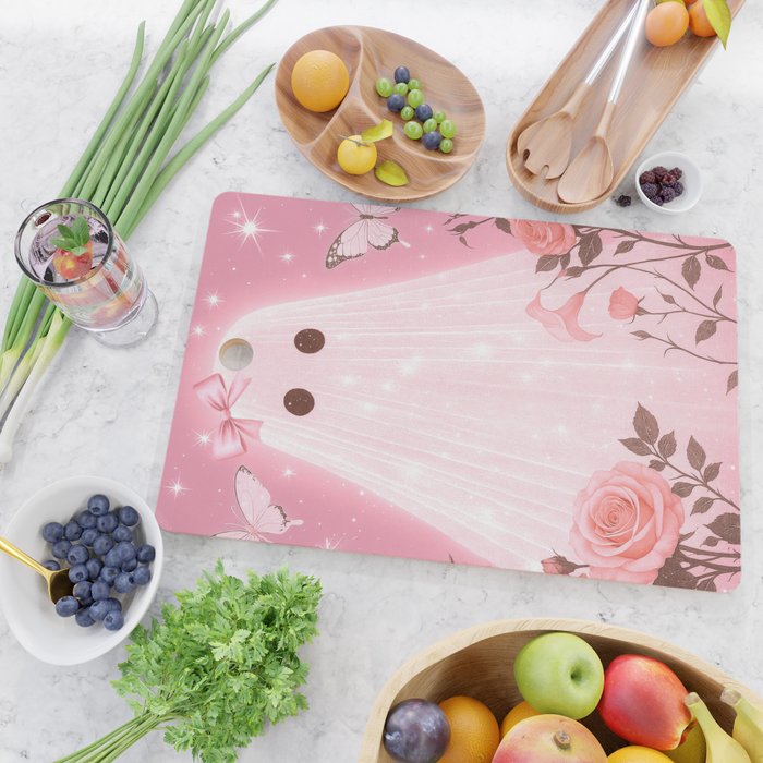 Romantic Pink Ghost with Bows and Butterflies Halloween Gothic Spooky Cute Art Cutting Board Gallery Image 2