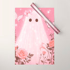 Romantic Pink Ghost with Bows and Butterflies Halloween Gothic Spooky Cute Art Wrapping Paper Gallery Image 1