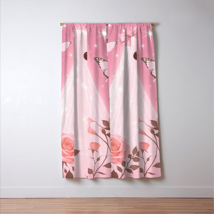 Romantic Pink Ghost with Bows and Butterflies Halloween Gothic Spooky Cute Art Window Curtain Gallery Image 3