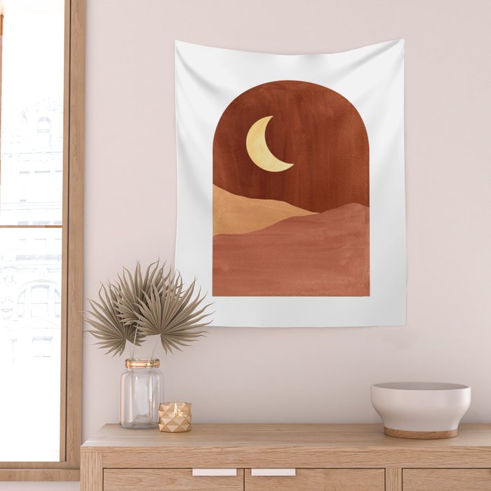 TERRACOTTA NIGHT, abstract landscape, moon and desert Wall Tapestry Gallery Image 2