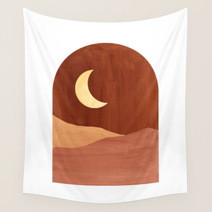 TERRACOTTA NIGHT, abstract landscape, moon and desert Wall Tapestry Gallery Image 1