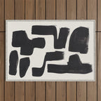 Mid Century Modern Minimalist Abstract Art Brush Strokes Black & White Ink Art Shapes Outdoor Rug Gallery Image 1