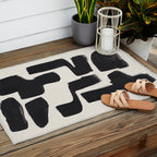 Mid Century Modern Minimalist Abstract Art Brush Strokes Black & White Ink Art Shapes Outdoor Rug Gallery Image 2