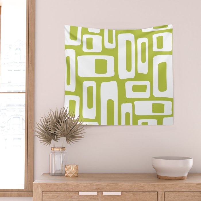 Retro Mid Century Modern Abstract Pattern 335 Chartreuse Wall Tapestry Gallery Image 2