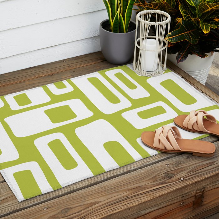 Retro Mid Century Modern Abstract Pattern 335 Chartreuse Outdoor Rug Gallery Image 2