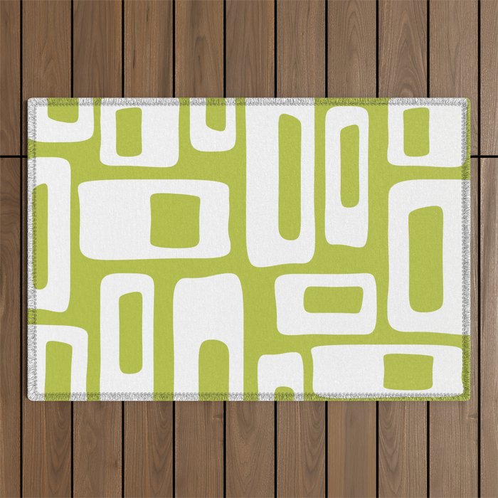 Retro Mid Century Modern Abstract Pattern 335 Chartreuse Outdoor Rug Gallery Image 1