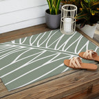 Minimalist, Tropical Leaf, Green, Boho Wall Art Outdoor Rug Gallery Image 2