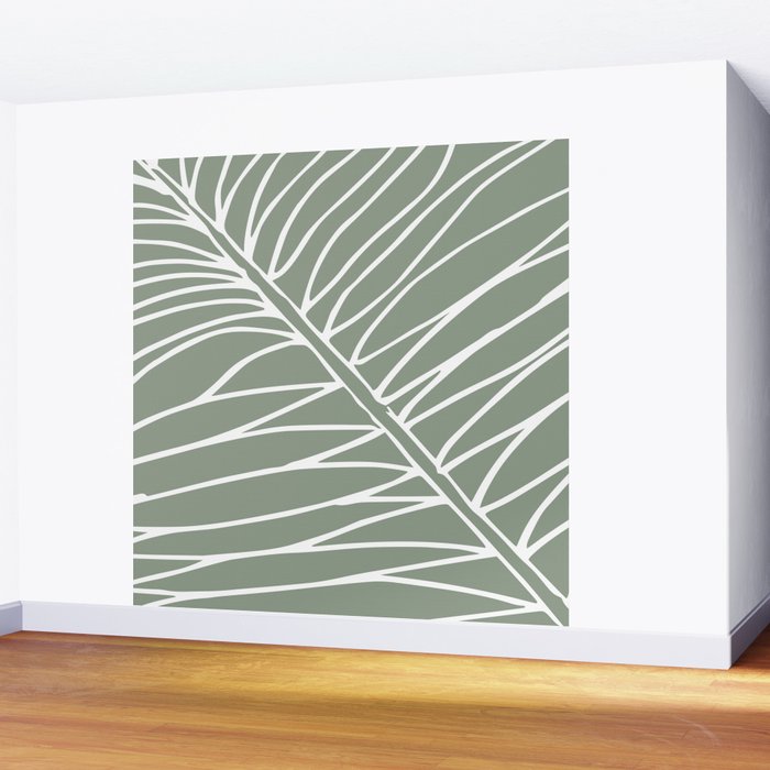 Minimalist, Tropical Leaf, Green, Boho Wall Art Wall Mural Gallery Image 2
