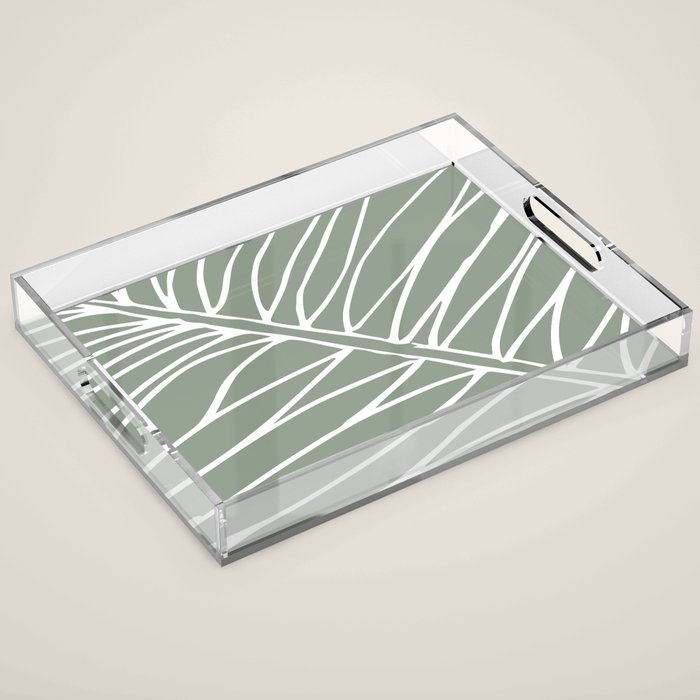 Minimalist, Tropical Leaf, Green, Boho Wall Art Acrylic Tray Gallery Image 1