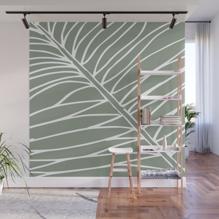 Minimalist, Tropical Leaf, Green, Boho Wall Art Wall Mural Gallery Image 1