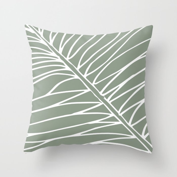 Minimalist, Tropical Leaf, Green, Boho Wall Art Throw Pillow Gallery Image 6