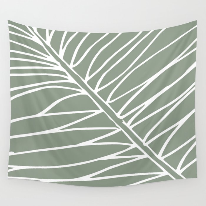 Minimalist, Tropical Leaf, Green, Boho Wall Art Wall Tapestry Gallery Image 4