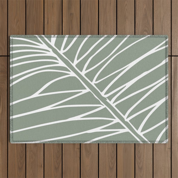 Minimalist, Tropical Leaf, Green, Boho Wall Art Outdoor Rug Gallery Image 1