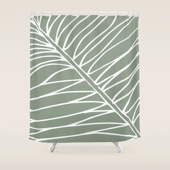Minimalist, Tropical Leaf, Green, Boho Wall Art Shower Curtain Gallery Image 1