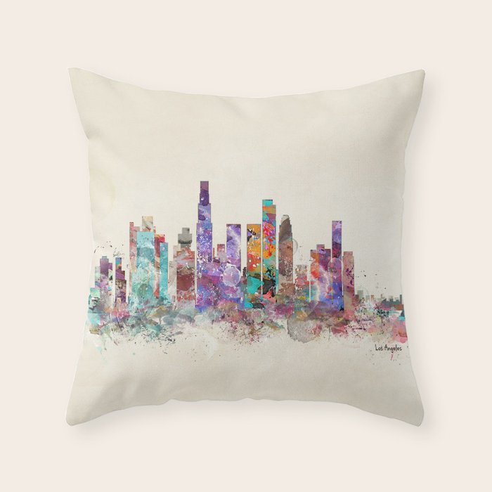 los angeles california skyline Throw Pillow Gallery Image 1