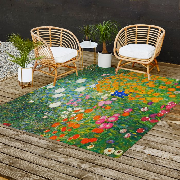 Gustav Klimt Flower Garden Outdoor Rug Gallery Image 2