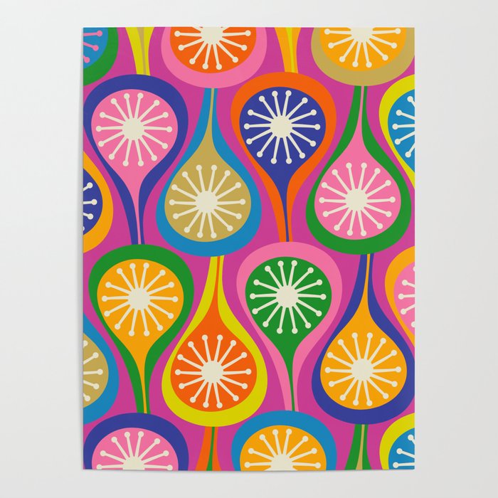 Colorful Mid Century Modern Atomic Drops Fun Retro Pattern Poster Gallery Image 1
