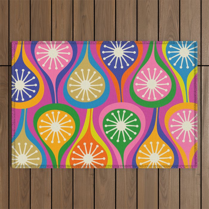 Colorful Mid Century Modern Atomic Drops Fun Retro Pattern Outdoor Rug Gallery Image 1